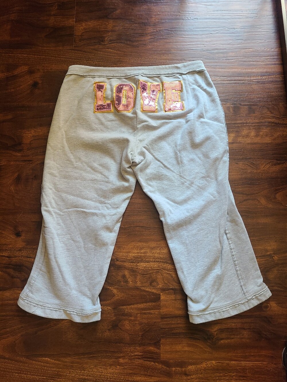 Y2K No Boundaries Light Gray Sweatshirt Bottoms with Pink/Gold Sequin 'LOVE'